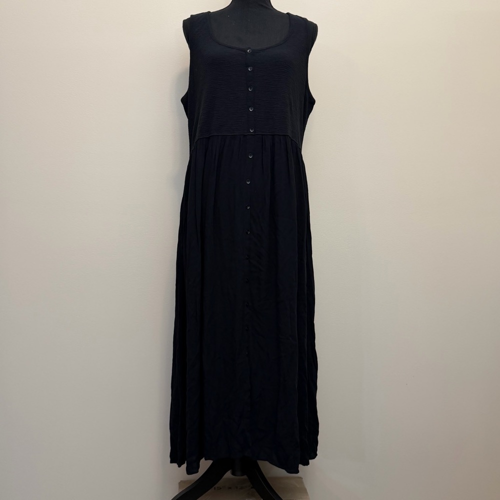 Frye Black Button-Front Maxi Dress Women XXL Gauzy Sundress Flowy Casual Pockets